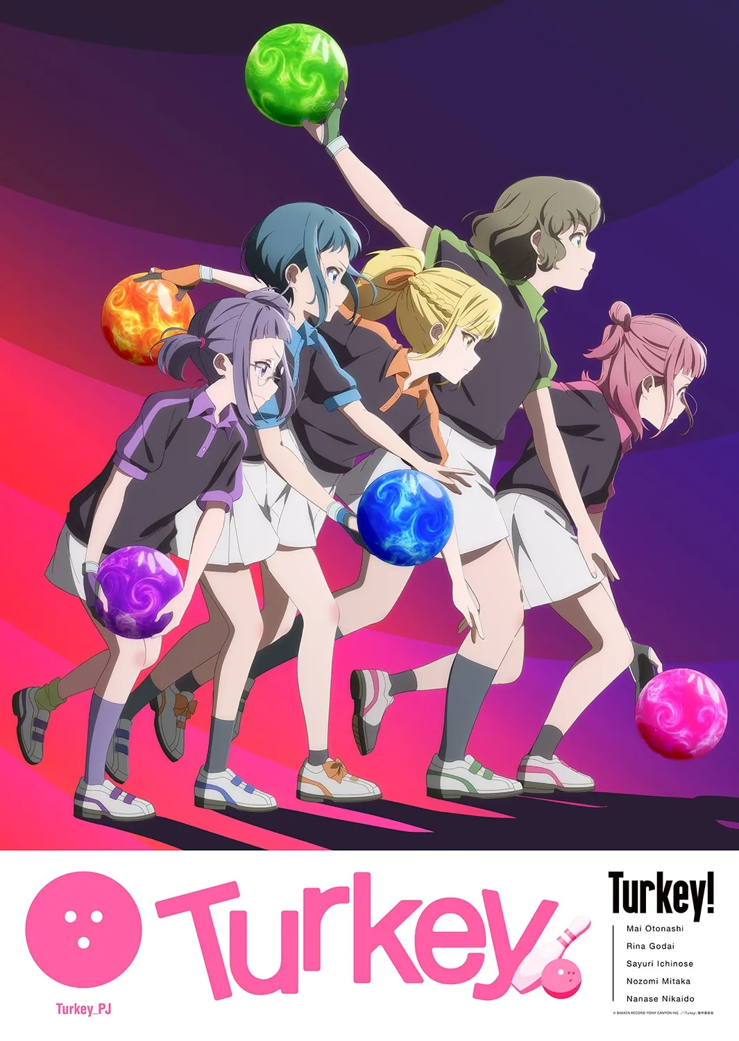 girls with blue, yellow, pink and purple hair playing bowling